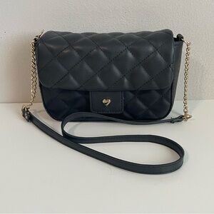 H&M Quilted Faux Leather Mini Handbag Black with Gold Chain Purse Bag